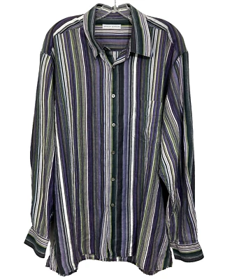 Martin Gordon Shirt Men L Purple Multicolor Linen Long Sleeve Button Up Striped* - Image 1 of 4