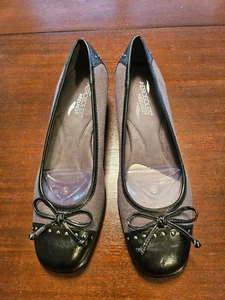 NEW AEROSOLES "Foxy Lady" LEATHER Women's Gray Black with Bow Shoes Sz 9 - Picture 1 of 9