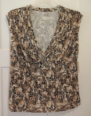 Camisa Mujer PLUS Talla 1X (16-18) Sin Mangas Superposición Estilo V Marrón Estampado Animal Foto 1 de 4