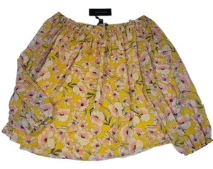 Tommy Hilfiger Off Shoulder Bubble Sleeve Yellow Pink Floral Size S New - Picture 1 of 10