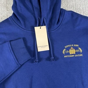 Sudadera con Capucha Scotch & Soda Para Hombre Azul Medio Calce Relajado Vellón Logotipo Nuevo con Etiquetas - Imagen 1 de 9