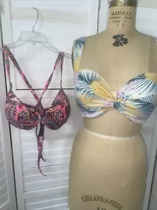 2er Set Shade & Shore gefütterte Bügel Demi Bikini BH Tops Push Up 36 DD - Bild 1 von 15