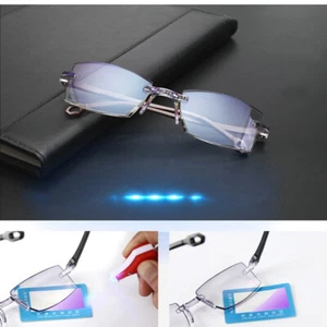 Men Women Rimless Reading Glasses Anti Blue Light Magnification Photochromic - Picture 1 of 12