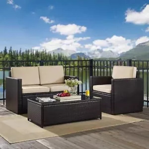 Palm Harbor 3Pc Outdoor Wicker Conversation Set Sand/Brown - Loveseat, Chair... - Picture 1 of 4