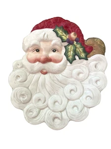 Fitz & Floyd Essentials Santa Face Plate Candy Dish 9.25" x 8" Holly Leaves VNTG - Picture 1 of 9