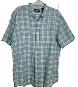 Chaps Men's Button Up Short Sleeve Checkered Shirt Size XXL Linen Cotton - Picture 1 of 8