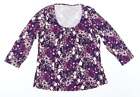 Marks and Spencer Womens Purple Floral Polyester Basic T-Shirt Size 8 Round Neck
