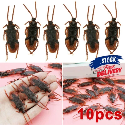 10 x Insect Plastic Halloween Fake Cockroaches Realistic Bug Trick Prank AU - Image 1 of 4