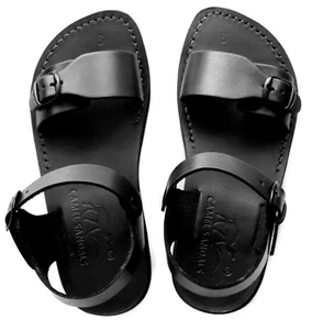 Leather Jesus Mens Black Canaan Roman Sandals Gladiator UK Size 4-15 EU 36-50 - Picture 1 of 3