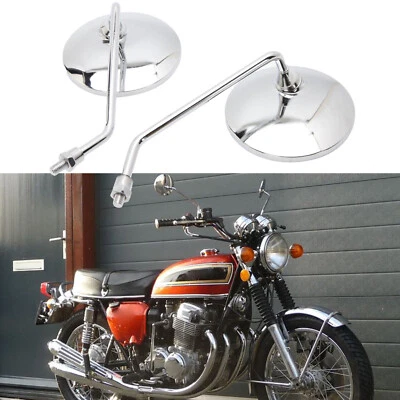 Round Chrome Rear View Side Mirrors 10mm Universal for Honda CB 750 550 600 650 - Image 1 of 4