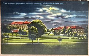 Postal vista nocturna de la Universidad de Atenas de Georgia c1940 - Imagen 1 de 2