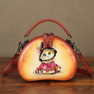 Genuine Leather Small Purse Shoulder Bag Women Hand painted Phone Crossbody Bag - Picture 1 of 9