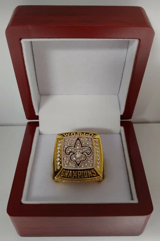 Drew Brees - 2009 New Orleans Saints Super Bowl Ring With Wooden Display Box Cover