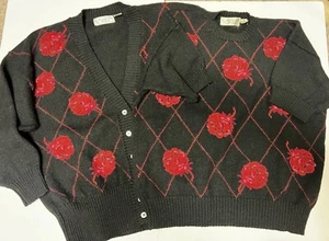 vintage evan picone wool sweater and v neck cardigan made in hong kong - Picture 1 of 15