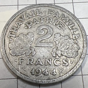 Moneda de 2 francos Francia 1944 aluminio francesa Segunda Guerra Mundial - Envío gratuito - Imagen 1 de 6