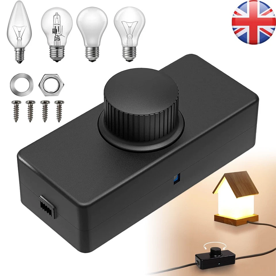 3-100W LED Dimmer Switch Inline 220-240V ON/OFF Knob Built-in Knob Control UK - Image 1 of 4