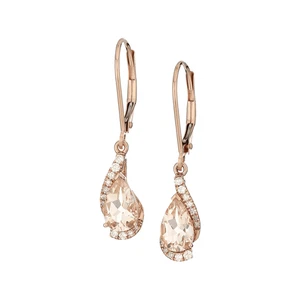Finecraft Morganite & 1/8 cttw Diamond Lever Back Earrings in 14K Rose Gold - Picture 1 of 1
