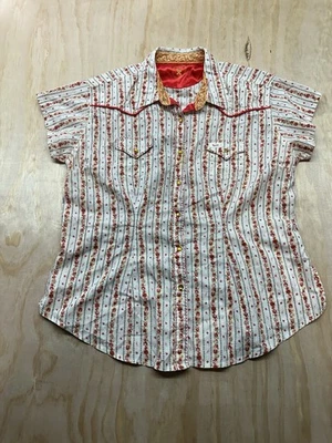 Camisa Wrangler 20X Mujer M Naranjas Perla A Presión Ranchero Vaquera Rodeo Granjero Foto 1 de 4