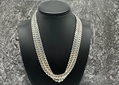 8mm 950 Solid Miami Cuban Sterling Silver Box Lock Chain Real Curb Necklace - Image 1 of 4