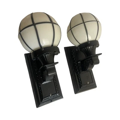 VL1278 Pair Craftsman c1927 Murlin Mfg. Cast Iron Porch Lights Sconces Restored - Image 1 of 4