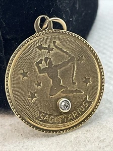 VINTAGE HANDMADE Solid 13K T/Tone Gold Diamond SAGITTARIUS ZODIAC Charm Pendant - Picture 1 of 18