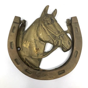 Vintage Pferdekopf/Hufeisen Messing Türklopfer 5 Zoll - Bild 1 von 6