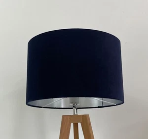 Lampenschirm dunkelblau Samt gebürstet silber Trommel Lampenschirm - Bild 1 von 19