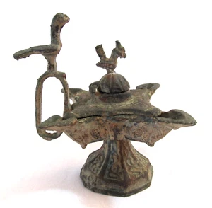 ANTIQUE Bronze Hanging Oil Lamp Middle Eastern Islamic Decoratjve Casting - Picture 1 of 14