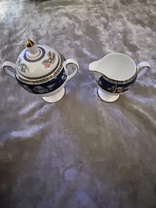 Blue Siam Wedgwood Bone China Sugar Bowl with Lid Creamer Used Only Once - Picture 1 of 8