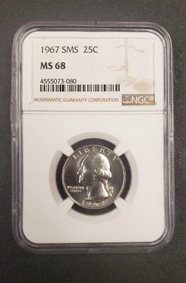 1967 MS 68 Special Mint Set (SMS) Quarter 25c NGC - Image 1 of 2