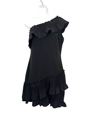 White House Black Market女式黑色鸡尾酒礼服单肩垂褶6 — 第 1/4 张图片