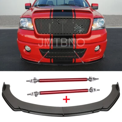 For Ford F-150 F150 Carbon Fiber Front Bumper Lip Splitter Spoiler + Strut Rods - Image 1 of 4
