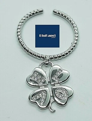 Anello Donna in Argento 925  quadrifoglio pendente con zirconi Love - Immagine 1 di 4