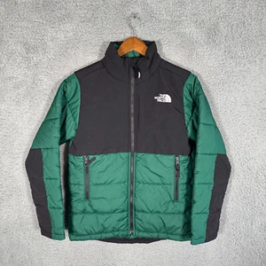 The North Face Puffer Full Zip Jacket Youth Boys Large 14 16 Green Black Quilted - Picture 1 of 9