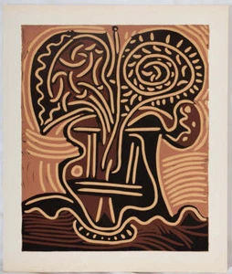 Pablo PICASSO : Bouquet de fleurs, Linogravure (1962) - Picture 1 of 3