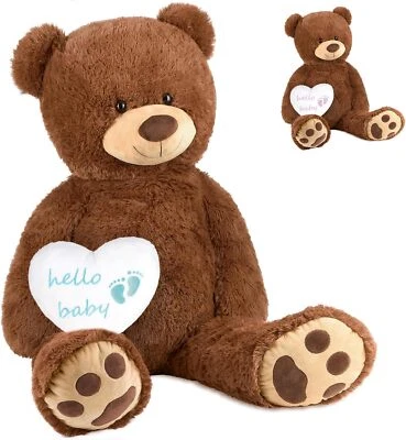 Kuscheltier Baby Geschenke zur Geburt Teddybär 100cm Braun mit Herz Blau / Rosa - Bild 1 von 4