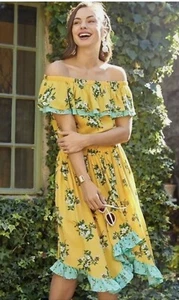 Matilda Jane Women's Size M Yellow Floral Dress Hooked On A Feeling New Washable - Picture 1 of 11