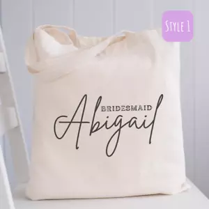 Bolso de mano personalizado ""Dama de honor con nombre"" de lona - Imagen 1 de 15
