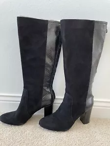 Neu im Karton Anne Klein schwarze LEDERSTIEFEL 10 Knilise-Absatz Schlange Python Tier 129 $ - Bild 1 von 12