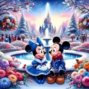 Taladro redondo 30x30 arte/pintura diamante Navidad Mickey y Minnie Mouse - Imagen 1 de 1