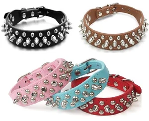 Small Dog Spiked Studded Rivets Dog Pet Leather Collar Small Can Go With Harness - Picture 1 of 23