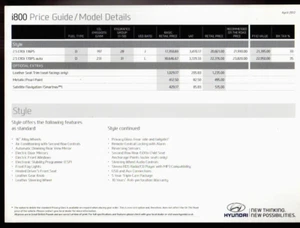 Hyundai i800 Prices & Equipment 2012 UK Market Single Sheet Brochure - Picture 1 of 1