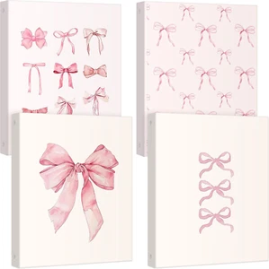 4 Pcs Cute Pink Bow 3 Ring Binder, 1 Inch round Ring with Interior Pockets, Clip - Picture 1 of 12