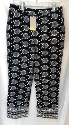 NWT Boden black white Cotton linen Sunflower Print pants 4 Petite Casual Boho - Image 1 of 4