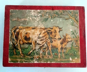Antigua caja de juguetes rompecabezas CUBOS ANIMALES bloque de madera para niños ALEMÁN de 1900 - Imagen 1 de 7