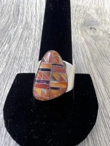 Jay King Spiny Oyster Shell Mosaic Sterling Silver Ring Size 11 - Picture 1 of 9