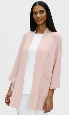 LN $458 WOMENS MEDIUM (bust 46”) EILEEN FISHER SILK GEORGETTE CREPE JACKET SHIRT - Image 1 of 4