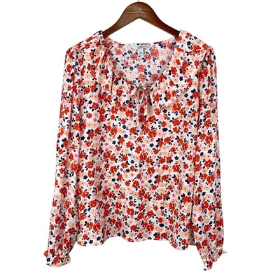 Blusa Croft & Barrow Cuello Volantes Manga Larga Rosa Rojo Floral Top Para Mujer XL Foto 1 de 4