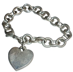 RETIRED James Avery Sterling Silver Classic Cable Bracelet Heart Charm 7" 36g - Picture 1 of 8