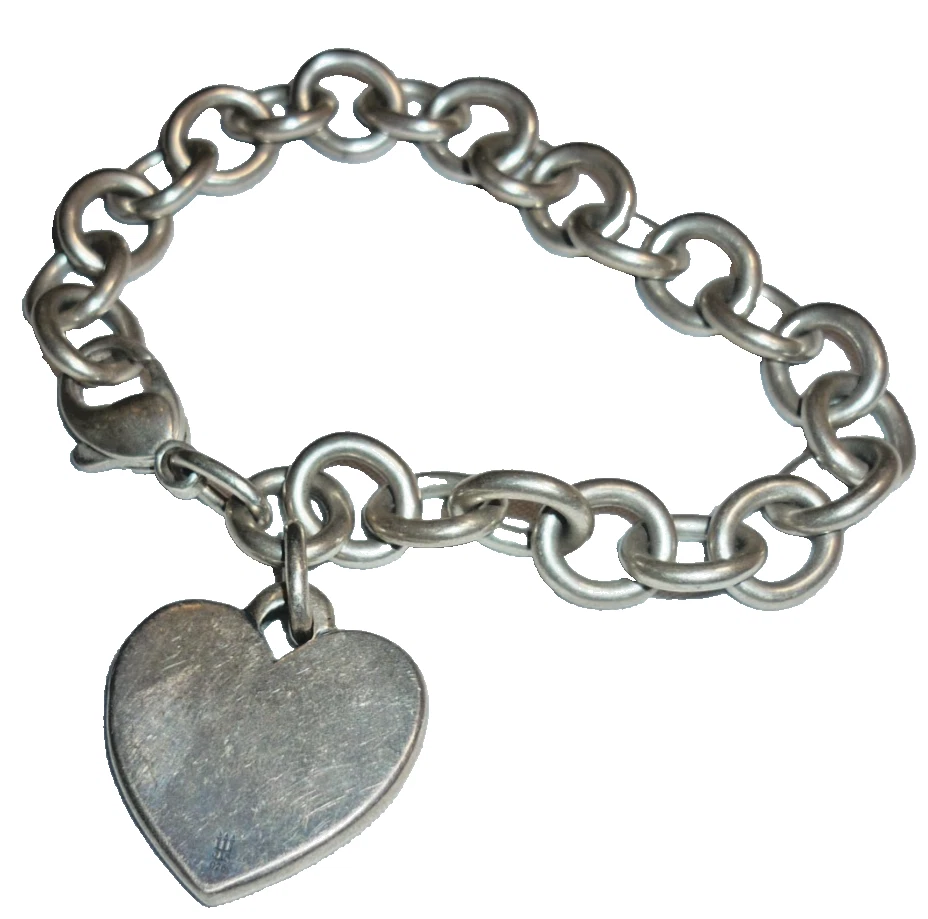 RETIRED James Avery Sterling Silver Classic Cable Bracelet Heart Charm 7" 36g - Image 1 of 4